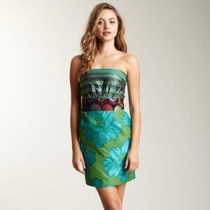 Desigual La Gardienne Green Floral Jacquard Strapless Cocktail Dress